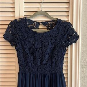 Elegant Navy open back Lace Dress